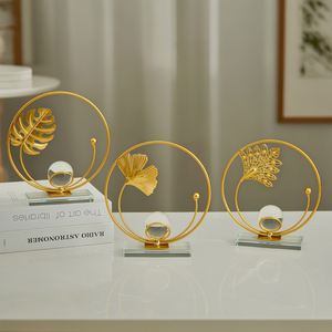 European Light Luxury Metal <b>Leaf</b> Crystal Ball Crafts Ornaments Home Furnishings for Bedroom Entrance - Product Image 1