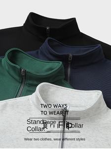 Marque à la mode hommes demi fermeture éclair sport <span class=keywords><strong>sweat</strong></span> solide noir <span class=keywords><strong>sans</strong></span> <span class=keywords><strong>capuche</strong></span> <span class=keywords><strong>veste</strong></span> de travail col Vertical lourd transfrontalier - Product Image 5