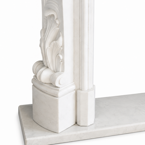 Chimenea tradicional de mármol con tallado ornamentado, de mármol blanco, para interiores, con estufa de leña para comedor. - Product Image 5