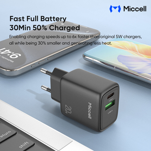 Chargeurs de téléphone Miccell 20W, <span class=keywords><strong>chargeur</strong></span> mural USB-C avec double port et charge rapide PD, comme adaptateur secteur pour <span class=keywords><strong>iPhone</strong></span>, <span class=keywords><strong>iPad</strong></span> et ordinateurs portables - Product Image 5
