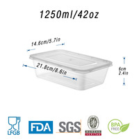 Boîte à lunch à emporter jetable légère transparente de restaurant de pp pour l'usage de supermarché et de pique-nique 1250ml/1500ml/2000ml