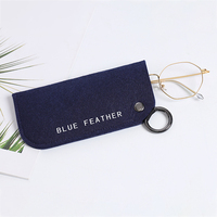 Étui à lunettes portable rectangulaire en feutre bleu avec porte-clés pour lunettes de lecture et de soleil