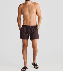Shorts de bain pour hommes en tissu écologique personnalisé, couleur marron uni, séchage rapide, avec poches et taille élastique, vente en gros - Product Image 2