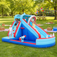Château gonflable extérieur écologique pour enfants, thème requin, avec zone de saut et toboggan intégrés