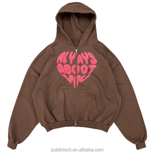 Sweat à capuche de haute qualité Zip up Puff Print Jacket Fleece Cotton Mens Full Zip Hoodie French Terry Acid Wash Custom Zip Hoodie - Product Image 3