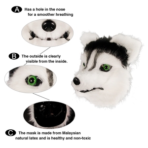 Máscara de Látex de Perro <span class=keywords><strong>Husky</strong></span> Siberiano para Halloween y Navidad, Disfraz Novedoso para Fiestas, Máscara Peluda con Pelo, Máscaras Aterradoras - Product Image 4