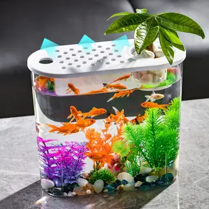 Plastik PET malzeme kalınlaşmış oturma odası balık tankı yüksek şeffaf küçük masaüstü balık tankı