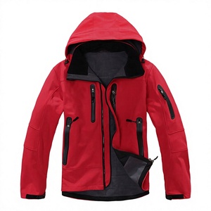 Veste polaire à capuche rouge pour homme, coupe-vent, respirante, écologique, fermeture éclair sur le devant, vêtement décontracté d'automne, coque en polyester, coupe régulière - Product Image 1