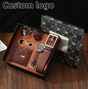Set Regalo di Lusso in Pelle con Logo Personalizzato per Uomo: Portafoglio, Cintura, Orologio e Occhiali da Sole per San Valentino, Natale, <span class=keywords><strong>Festa</strong></span> del <span class=keywords><strong>Papà</strong></span> - Product Image 1