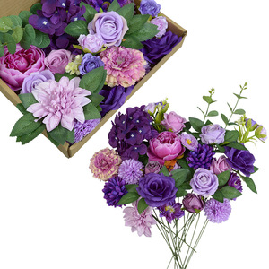 กล่องดอกไม้ประดิษฐ์ไหมเทียม Dongchen Crafts ขนาด 30x21.5x5 ซม. สีม่วงชมพู สำหรับตกแต่งงานแต่งงาน ตกแต่งบ้าน ตกแต่งภายนอก - Product Image 1