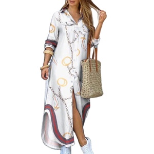 Đầm Sơ Mi Dài Tay Nữ Thời Trang Đầm Dài OL In Họa Tiết Mùa Thu Đầm Suông Rộng Cổ Bẻ Cho Nữ Đầm Dự Tiệc - Product Image 1