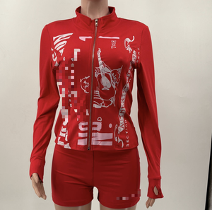 Peeqi XH2200 Completo Sportivo da Donna, Top a Maniche Lunghe con Zip e Pantaloncini da Ciclista, Set Casual da 2 Pezzi per Fitness - Product Image 5