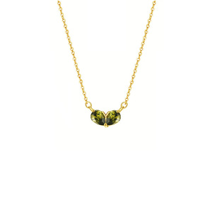 Collier pendentif double goutte en argent sterling avec zircon vert olive taille cœur pour <span class=keywords><strong>femme</strong></span>, chaîne <span class=keywords><strong>de</strong></span> clavicule tendance, cadeau pour amoureux - Product Image 1