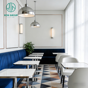 Ensemble de mobilier de luxe <span class=keywords><strong>l</strong></span>éger : Table carrée en marbre, banquette en velours en forme de <span class=keywords><strong>L</strong></span> pour café et restaurant, table et chaises - Product Image 6