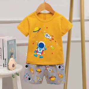 Puro algodão Lazer bebê neutro' preços baratos 2pcs Short Sleeve Shirt + Pants Baby define roupas - Product Image 3
