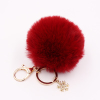 Porte-clés pompon avec pendentif flocon de neige, breloques en peluche duveteuse, porte-clés boule pour femmes, filles, accessoires de sac, ornement