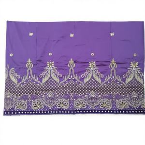 Simply Stunning Eco-Friendly Fashion Nigerian Purple George Wrapper 100% <b>Polyester</b> Customized Color Hand Beaded Stone Cut-Work - Product Image 1