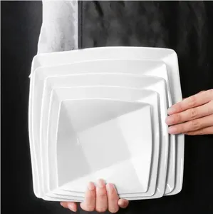 एचसीएमए गर्म बिक्री अटूट प्लास्टिक रेस्तरां पार्टी ए5 100% मेलामाइन सफेद चौकोर आकार की प्लेटें 6/7/8/9/10 इंच