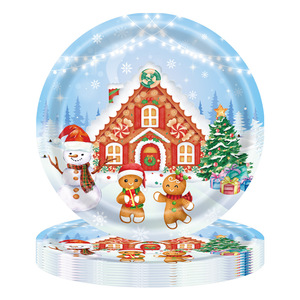 Assiettes de fête de Noël en forme d'homme en pain d'épices, ensemble de vaisselle en papier rond, 20-40 pièces, décorations de fêtes - Product Image 1