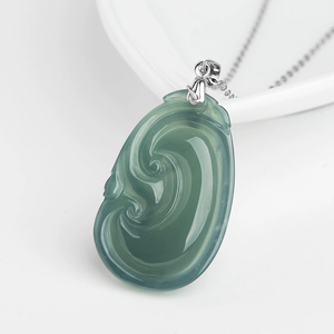 Auténtico colgante de jade natural azul agua RUYI, colgante de jade de grado hielo con cierre de plata S925, colgante con incrustaciones de jade. - Product Image 2