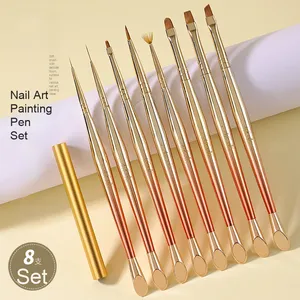 Pinceau de traçage pour nail art UV style japonais, poils en nylon plats, forme ovale, virole sertie, manche en plastique, stylo à ongles pour salon de manucure - Product Image 2