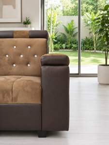 Salon d'angle moderne et luxueux en forme de L avec table d'appoint et tabouret pour un gain de place dans le salon - Product Image 1