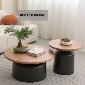 Gran oferta, mesa auxiliar de sofá redonda moderna, gris oscuro, extensible para sala de estar, muebles para el hogar hechos de mármol - Product Image 4