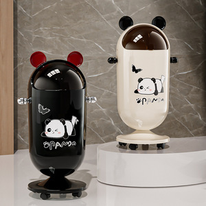 Panda Design Spinner Trash Can Cylindrical Movable With Swing Lid For Kitchen Indoor Use - Product Image 1