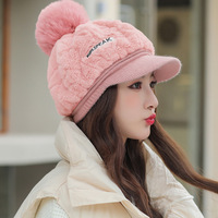 Casquette de baseball en fausse fourrure pour femme, pompon, bonnet en peluche avec rabat pour les oreilles, pour temps froid, neige, ski