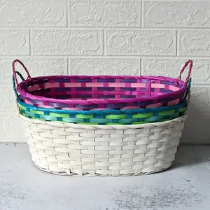 Factory Direct Customized Bamboo Weaving Hand-woven Basket Pastoral Style Handicraft Fruit Basket Large Easter Baskets