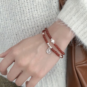 Bracelet en argent Sterling S925 avec perles d'agate rouge, breloque porte-bonheur pour femmes, bijoux porte-bonheur de Style chinois, cadeau - Product Image 1