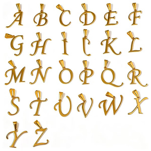 Colgante <span class=keywords><strong>de</strong></span> 26 letras iniciales chapado en oro <span class=keywords><strong>de</strong></span> 24K para niños, <span class=keywords><strong>de</strong></span> acero inoxidable, accesorios <span class=keywords><strong>de</strong></span> joyería DIY, dijes al por mayor - Product Image 1