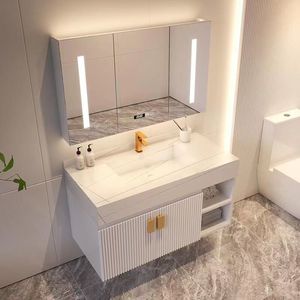 Modern White Smart MDF Bathroom Vanity Cabinet with LED Anti-fog <b>Mirror</b> <b>Wall</b>-Mounted Ceramic Sink - Product Image 6