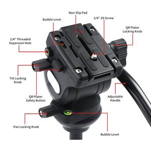71インチヘビーデューティープロフェッショナルカメラ三脚ビデオ三脚、360度流体ヘッドDV三脚、ミドルスプレッダー付き - Product Image 2