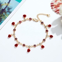 Gelang Kaki JML Amulet Mata Iblis Turki dengan Mawar Vintage, Hadiah Hari Valentine, Gelang Rantai yang Dapat Disesuaikan