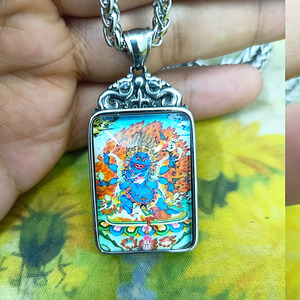 yunnique Stainless Steel Painted Zakiram Thangka Pendant Unisex Fashion Necklace With Bezel Setting For <b>Gift</b> 216037 - Product Image 4