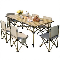 Tables et chaises de camping de style primitif, table pliante Egg Roll, équipement complet de pique-nique, barbecue portable pliable pour l'extérieur, vente en gros