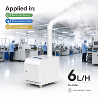 Humidificateur ultrasonique industriel 6L/H, contrôle automatique de l'humidité, générateur de brume froide pour serre de champignons, entrepôt, atelier, 220V