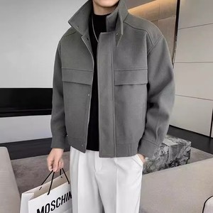 Chaqueta Bomber de Lana Gruesa para Hombre, Estilo Urbano Otoño/Invierno, Corte Holgado, Estilo Coreano, Estilosa y Moderna - Product Image 3