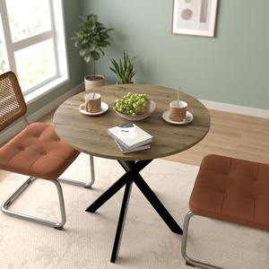 Tavolo da Pranzo Rotondo Moderno 31,5 Pollici con Piano in Legno e Gambe in Metallo Nero, Stabile per 4 Persone, Arredamento per Sala da Pranzo - Product Image 3