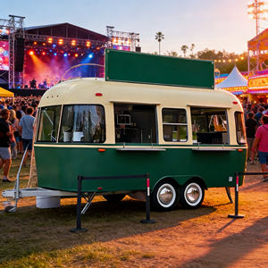 รถเข็นขายของเคลื่อนที่สแตนเลส 4 ล้อ สีเขียวและครีม พร้อมดีไซน์วินเทจ สำหรับขายไอศกรีมและอาหารในเมือง - Product Image 4