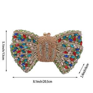 Crystal Bowknot Clutch HandBags Fashion Rhinestones <b>Purse</b> with Detachable Chain for Women - Product Image 6