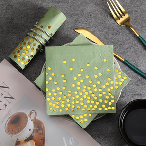 Disposable Party Paper Napkins 250mm Gold Dots Green Decorative For Birthday - Product Image 2