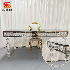 Suave elegante rectángulo boda cariño Mesa cristal plata acero inoxidable mesas de boda - Product Image 6