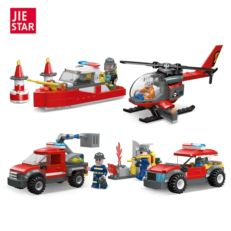 Mini City Series Fire Rescue Command Vehicle Model Building Blocks Helicopter Fire Boat Fire Truck Car MOC Bricks Kit