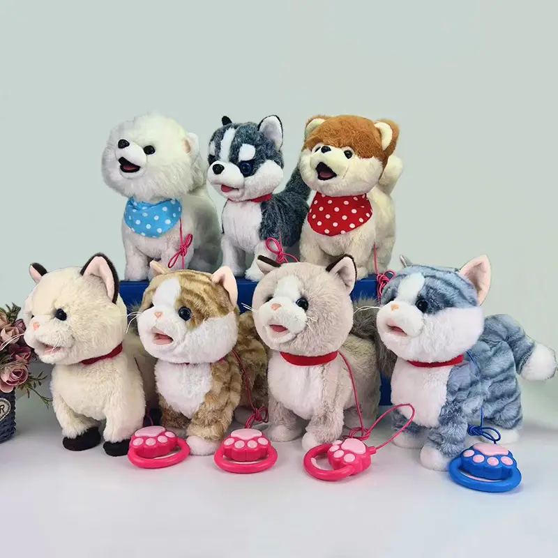 Giocattolo di peluche personalizzato cane gatto elettrico peluche Pet corda di trazione impara a parlare cantando camminare scuotendo la testa giocattoli di peluche elettrici