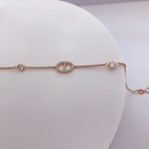 New Dainty 18k Real Gold <b>Fine</b> Chain Cubic Zirconia Charm Pig Nose Pendant Bracelet 18k Gold Jewelry Real with Diamond for Women - Product Image 2