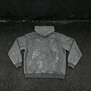 Sudaderas con Capucha de Alta Calidad, Personalizadas con Logotipo, Estilo Urbano, con Pedrería, Lavado Ácido, Algodón Grueso, Talla Grande, Estilo Desgastado - Product Image 3