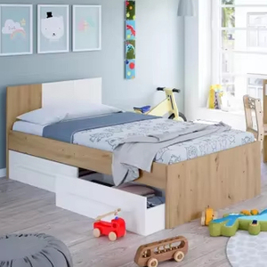 Tempat Tidur Kayu Minimalis Modern FCCA Buatan Pabrik, Ukuran Single Kecil dengan 2 Laci Penyimpanan untuk Kamar Tidur - Product Image 3