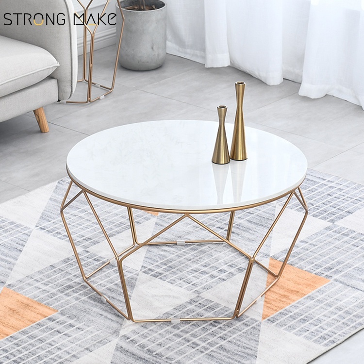 En Acier inoxydable Or Rose Table D'appoint En Marbre Artificiel Table Basse Ronde
